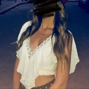 Lulus ivory ruffle crop top